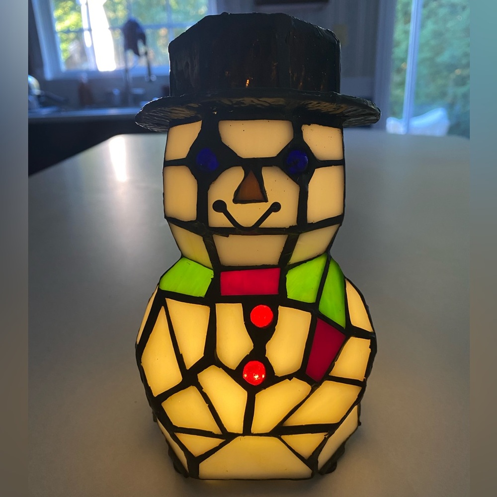 Stained Glass Snowman Timer Lamp